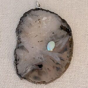 Agate Geode and Opal Pendant